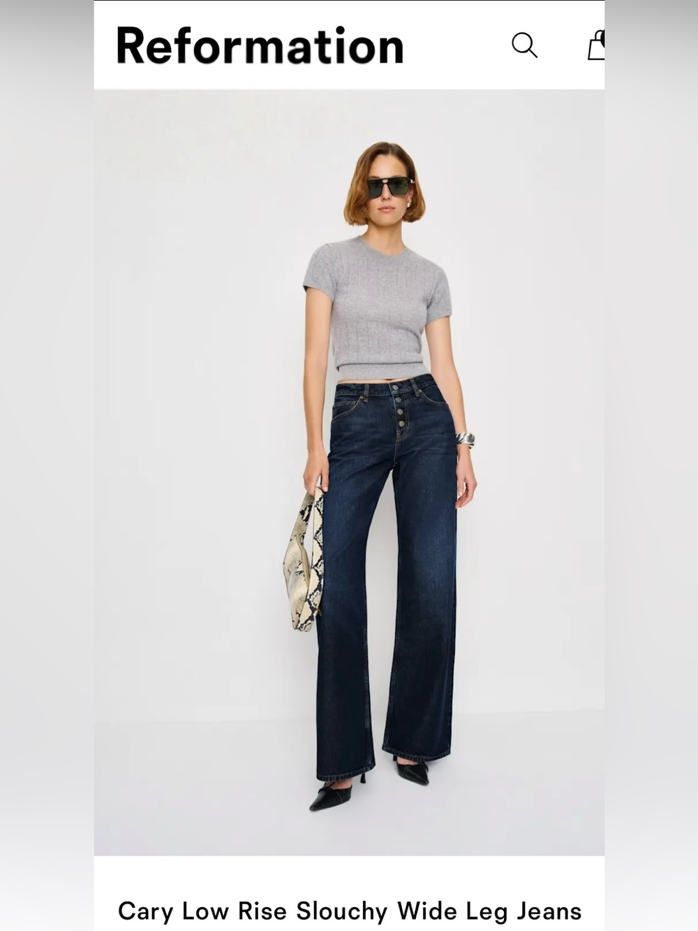 Reformation Cary Slouchy Low-Rise Wide-Leg Jeans in Dark Indigo with Button Fly
